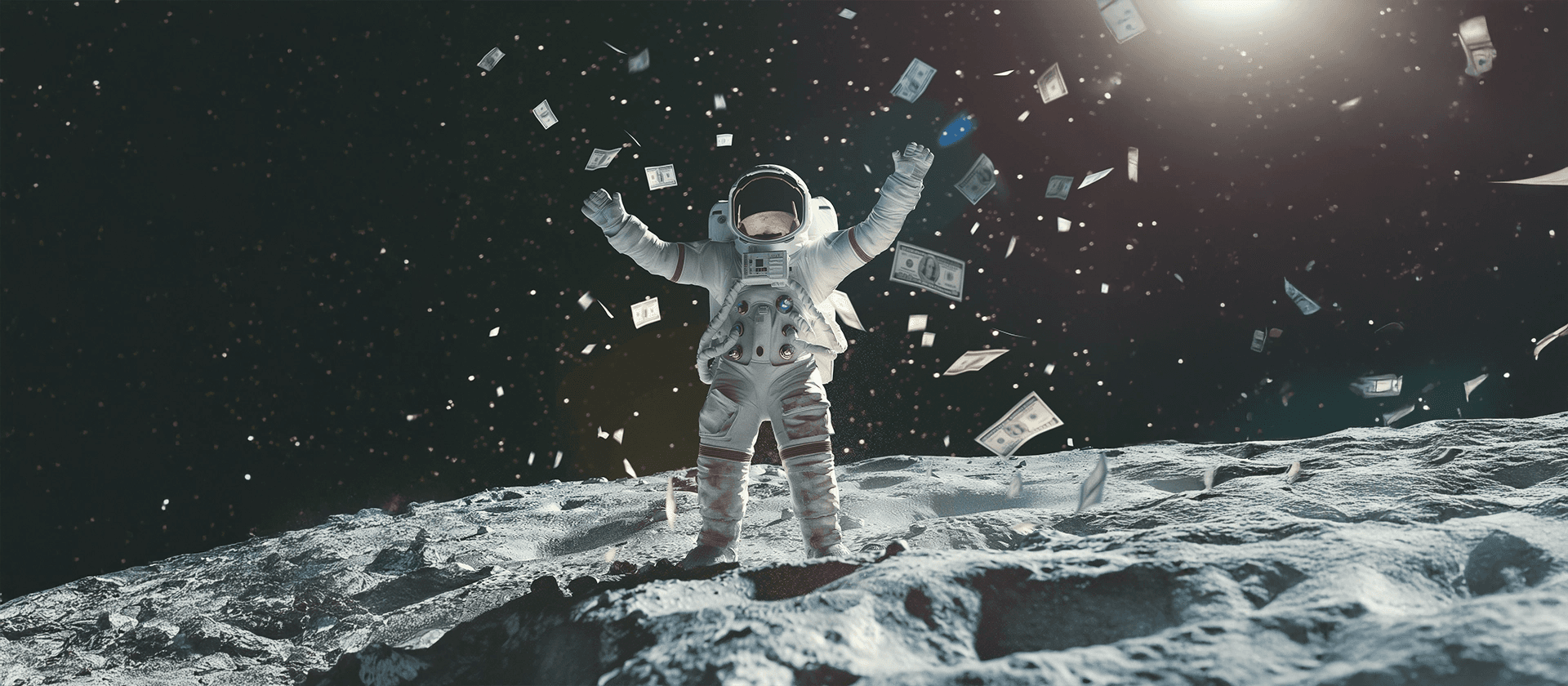 Astronaute avec billets sur la lune Astronaute avec billets sur la lune