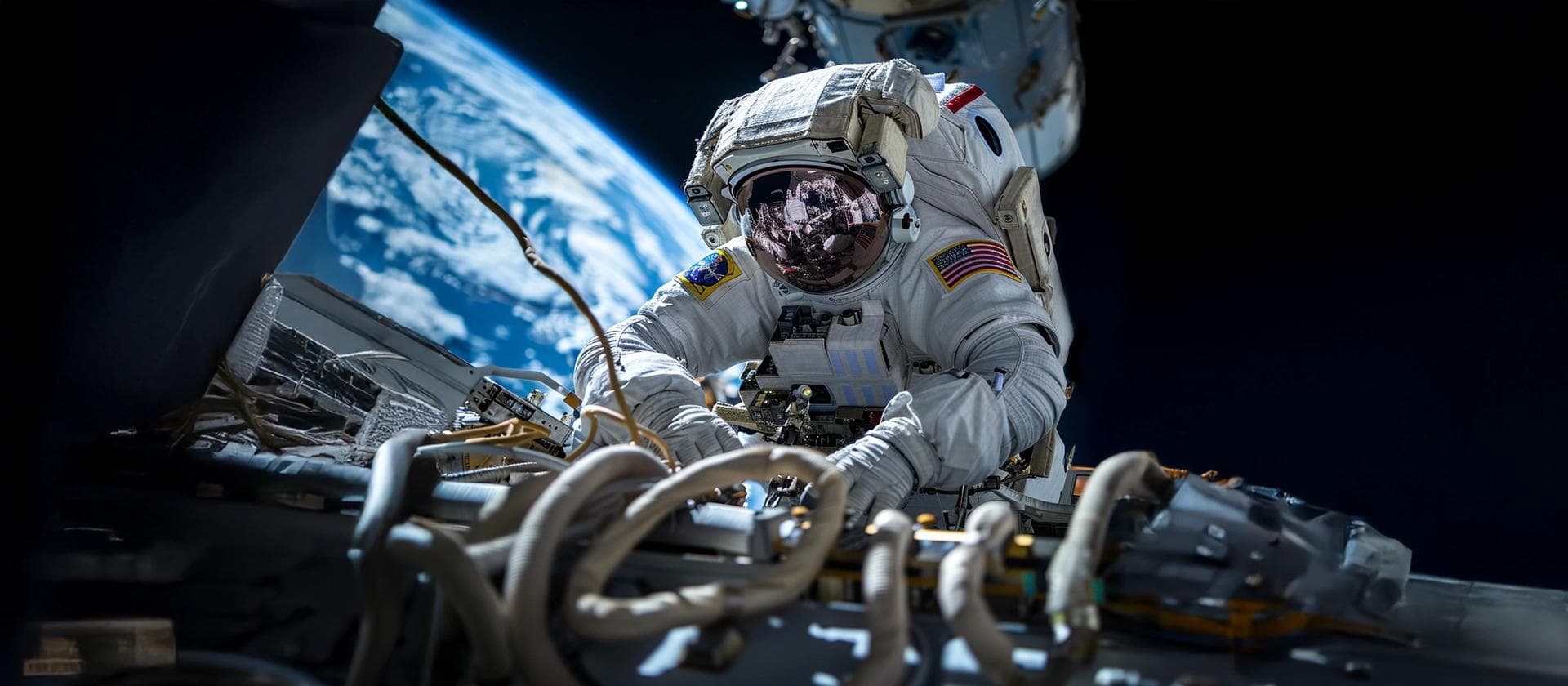 Astronaute avec des câbles Astronaute avec des câbles