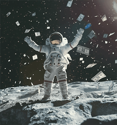 Astronaute avec billets sur la lune Astronaute avec billets sur la lune